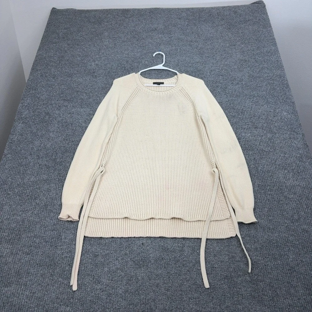 J Crew Sweater‎ Womens M Cream Side Tie Ribbed Knit Cotton Blend Tunic Preppy